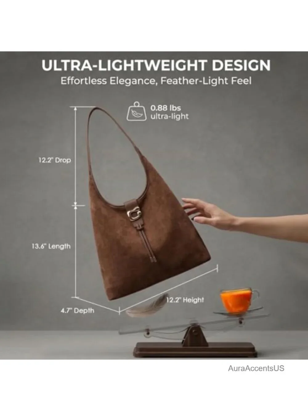 Women's Faux Suede Hobo Bag - Large Slouchy Shoulder Purse with Tassel